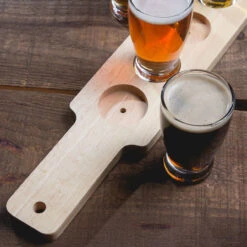Beer Tasting Flight Serving Set - Wood Paddle & 4 Glasses -Bar Essentials Shop 04272016 tasting glasses beer 46 02646.1590771694