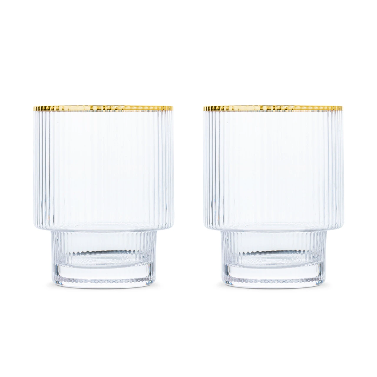 Viski Meridian Crystal Stackable Lowball Tumblers With Gold Rims - 12 Oz - Set Of 2 4 Viski Meridian Crystal Stackable Lowball Tumblers With Gold Rims - 12 Oz - Set Of 2 - Image 2