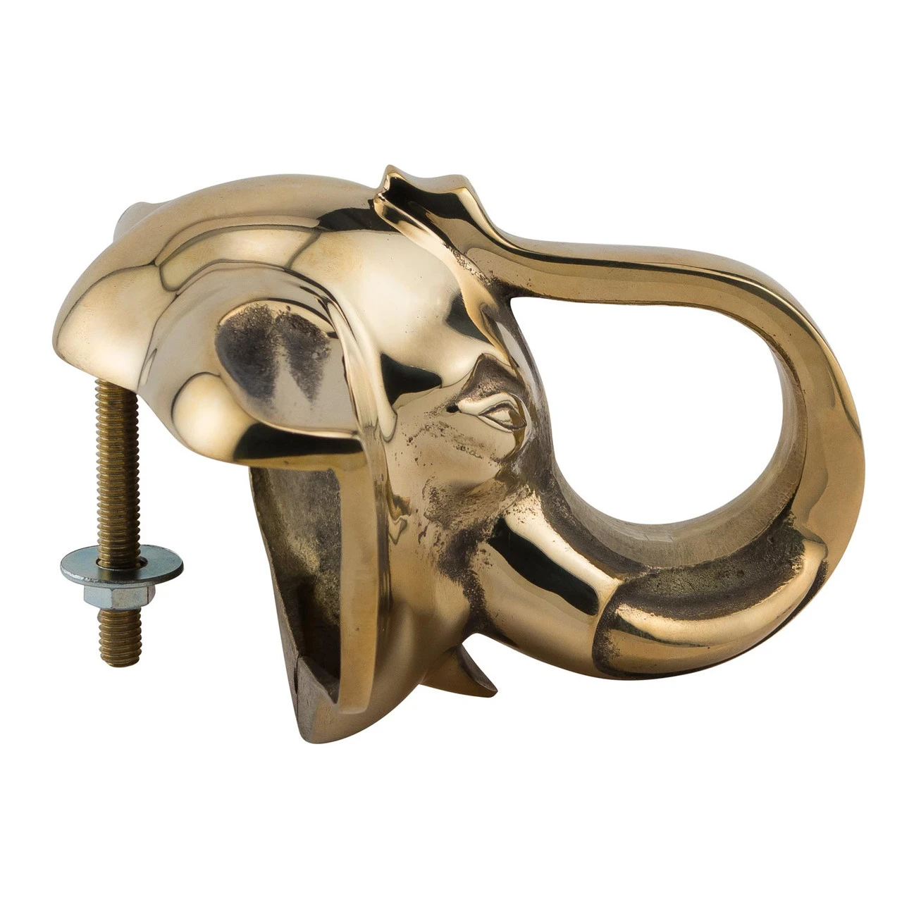 Elephant Head Bar Rail Bracket - Polished Brass - 2" OD 3 Elephant Head Bar Rail Bracket - Polished Brass - 2" OD