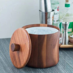 Natural Teak Wood Ice Bucket - 3 Quarts -Bar Essentials Shop 2900 ice natural teak wood ice bucket 4 20547.1590767970