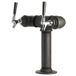 Draft Beer Tower - Black Iron - Double Tap - Standard Stainless Steel Faucet