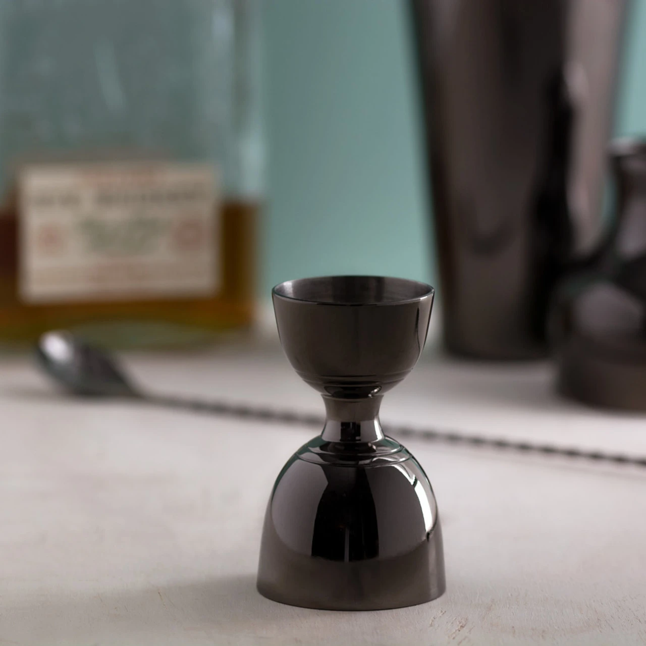 Viski Warren Gunmetal Black Canterbury Double-Sided Cocktail Jigger - 1 Oz & 2 Oz 4 Viski Warren Gunmetal Black Canterbury Double-Sided Cocktail Jigger - 1 Oz & 2 Oz - Image 2