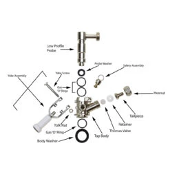 Low Profile US Sankey Keg Coupler - D System - Rotating Probe -Bar Essentials Shop 55slbm schematic labeled 56612.1680534162