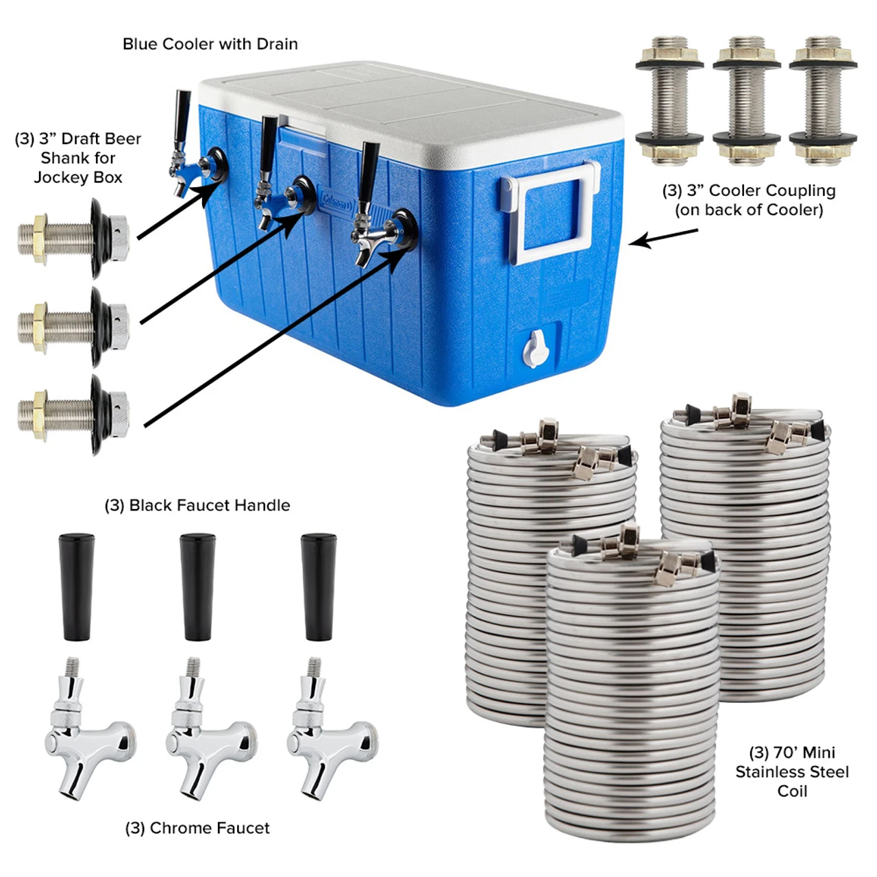 Triple Faucet Jockey Box - 70' Coils - Complete Kit Without CO2 Tank 5 Triple Faucet Jockey Box - 70' Coils - Complete Kit Without CO2 Tank - Image 3