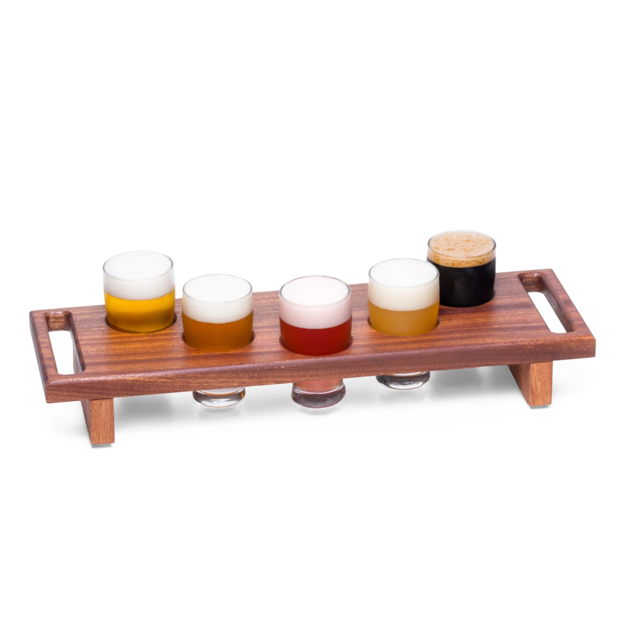 Premium Handmade Mahogany Wood Beer Flight Tray Set With Tasting Glasses - 6 Pieces 3 Premium Handmade Mahogany Wood Beer Flight Tray Set With Tasting Glasses - 6 Pieces