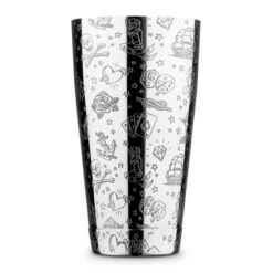 New Release -Bar Essentials Shop UB3541 UB3544 Urban Bar Tattoo Pattern Weighted Tall and Short Boston Shaker Tin Set Stainless Steel 2 50184.1593184765