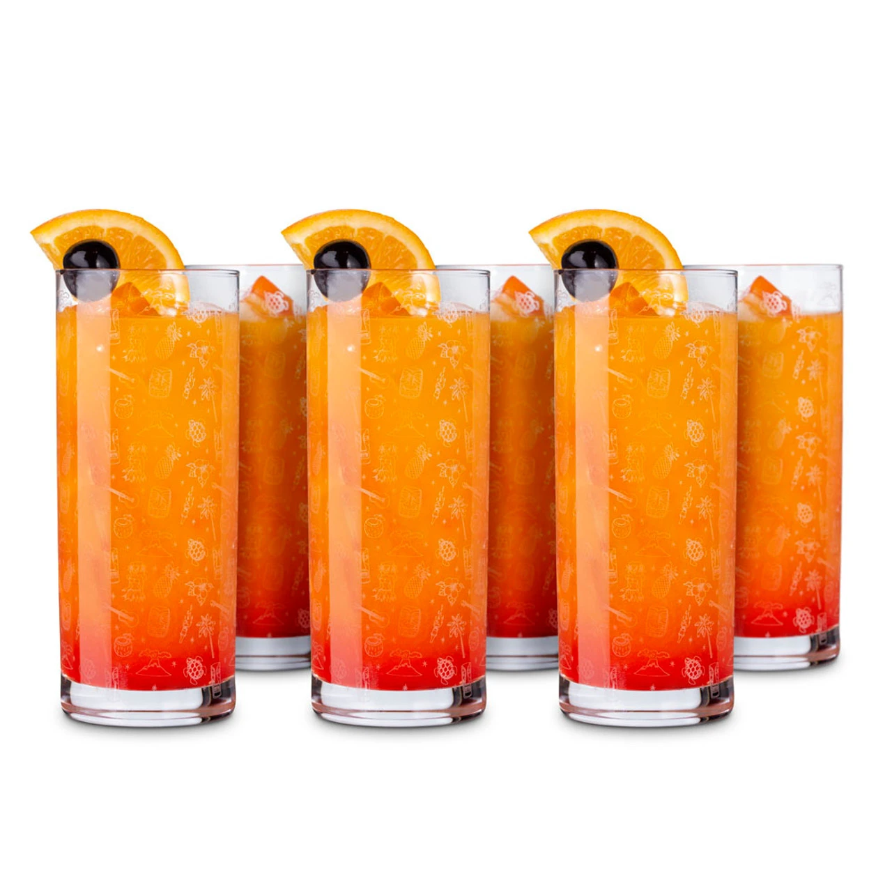 Urban Bar Tiki Pattern Highball Cocktail Glasses - Set Of 6 - 10 Oz 5 Urban Bar Tiki Pattern Highball Cocktail Glasses - Set Of 6 - 10 Oz - Image 3