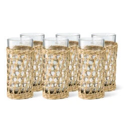 New Release -Bar Essentials Shop UB5556 Urban Bar Gili Woven Seagrass Wrapped Long Drink Glasses Set of 6 14.2 oz 01 14205.1668530149