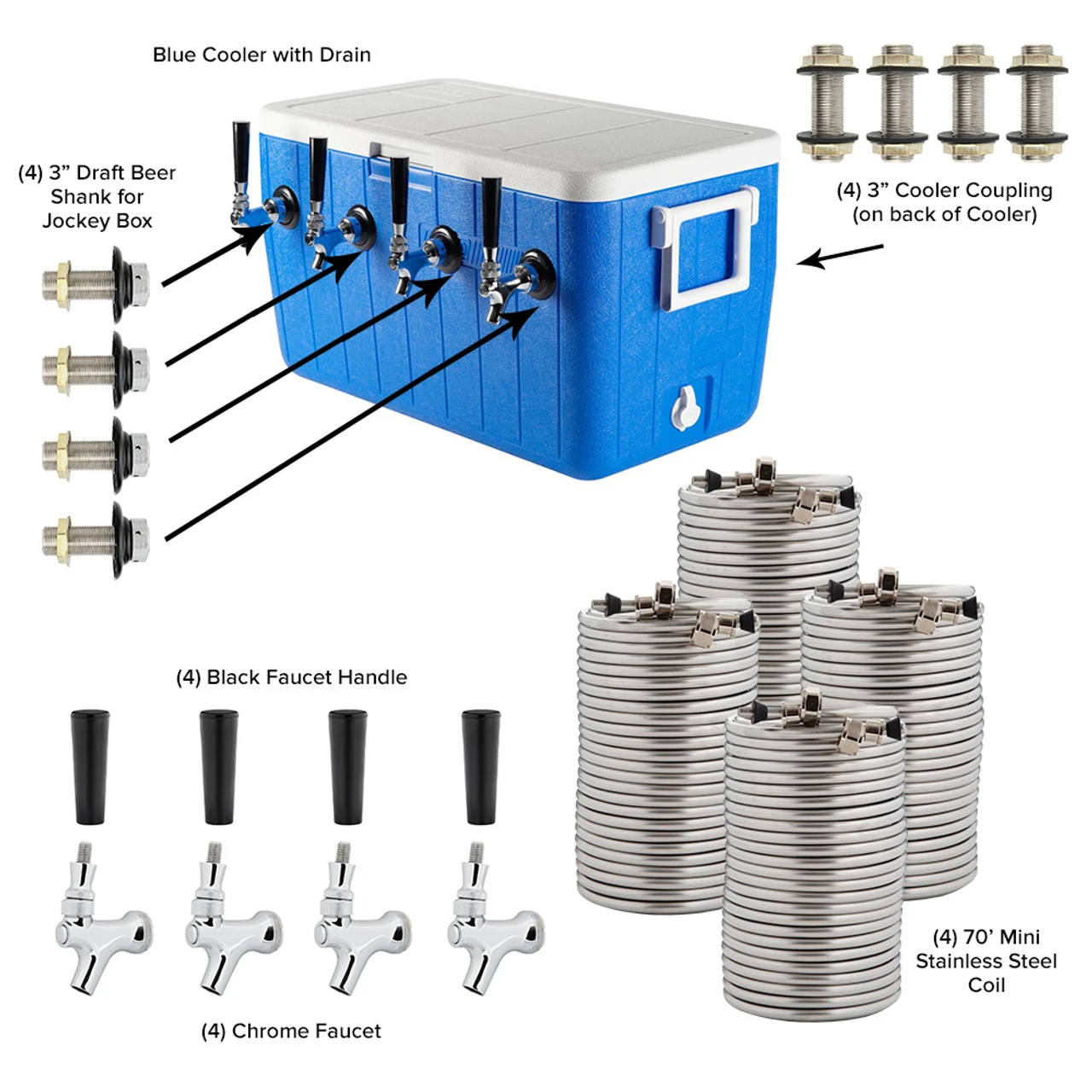 Four Faucet Jockey Box - 70' Coils - Faucet Hardware Kit 5 Four Faucet Jockey Box - 70' Coils - Faucet Hardware Kit - Image 3