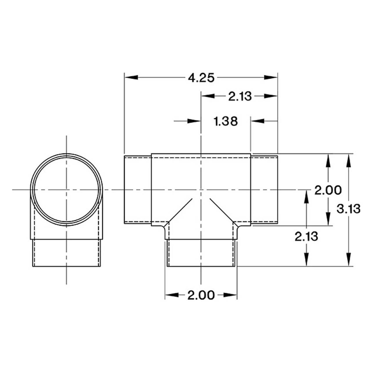 Flush Tee Hand Rail Fitting - Polished Brass - 2" OD 6 Flush Tee Hand Rail Fitting - Polished Brass - 2" OD - Image 4