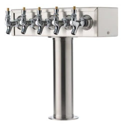 "T" Style Pedestal Draft Beer Tower - Stainless Steel - 3" Column - Air Cooled - 5 Faucets