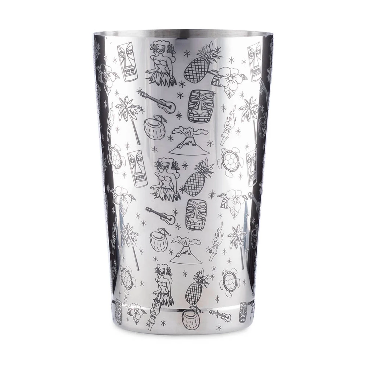 Urban Bar Tiki Pattern Weighted Tall & Short Boston Shaker Tin Set - Stainless Steel - Image 3
