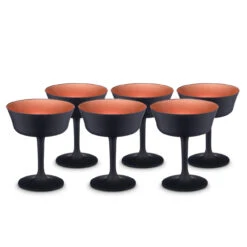 New Release 10 Urban Bar Oro Nero Black & Copper Coated Crystal Fizzio Coupe Glasses - 8.79 Oz - Set Of 6