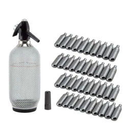 Behind The Bar® Glass Soda Siphon Starter Kit - 1 Liter Soda Siphon & 40 CO2 Chargers