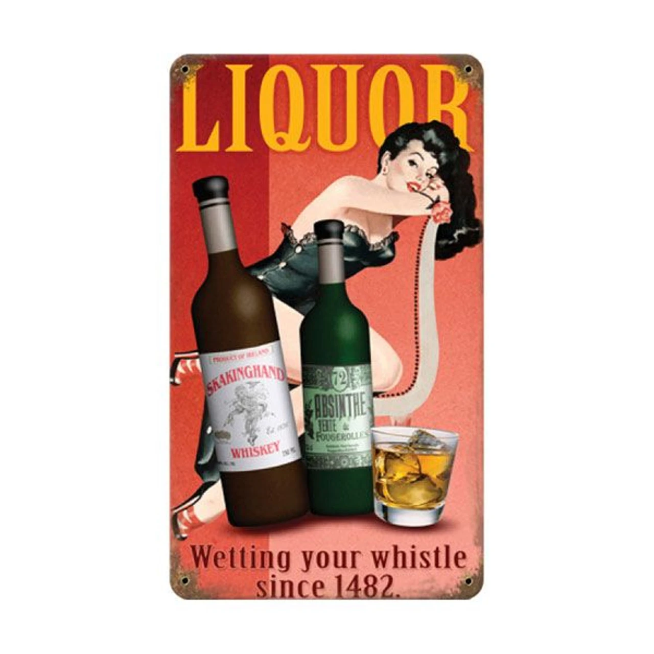 Vintage Liquor Pin-Up Girl Metal Bar Sign 3 Vintage Liquor Pin-Up Girl Metal Bar Sign